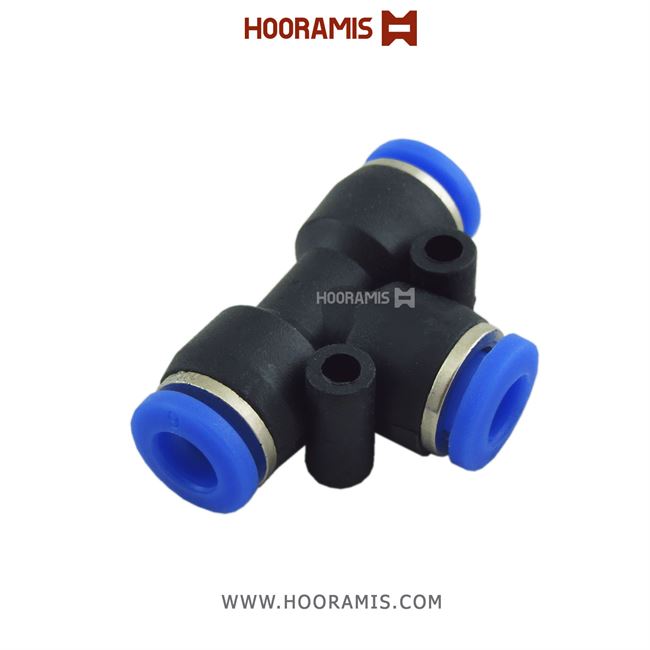 فیتینگ سه راهی T شکل پنوماتیک یونیون با شلنگ خور 6 میلیمتر 