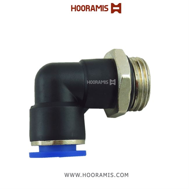 فیتینگ زانوئی پنوماتیک با شلنگ خور 6 میلیمتر و سایز دنده نری 1/8 اینچ 