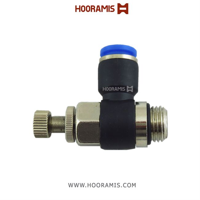 شیر کنترل جریان دستی پنوماتیک (فلو کنترل) با شلنگ خور 8 میلیمتر و سایز دنده 1/8 اینچ مدل NSC