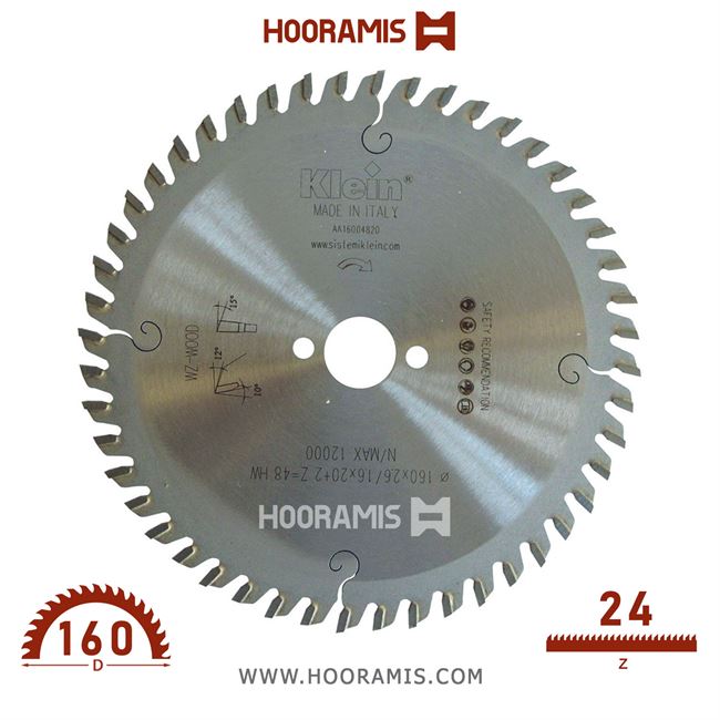 تیغ اره الماسه  چوب بر  24 دندانه قطر  160 شفت  16  کلین (Klein) ایتالیا |  کد رفرنس AA160.02416 |