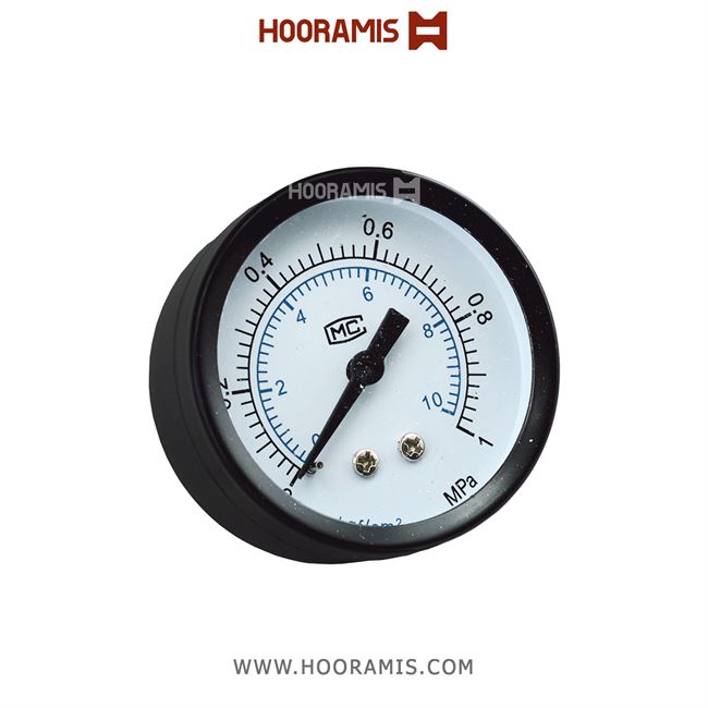 گیج فشار 10 بار واحد مراقبت پنوماتیک با سایز دنده 1/2 اینچ و صفحه 5 سانتیمتری برند MC چین