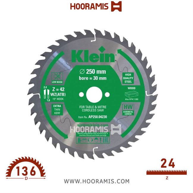 تیغ اره الماسه  چوب بر  24 دندانه قطر  136 شفت  20  کلین (Klein) ایتالیا |  کد رفرنس AP136.02420 |