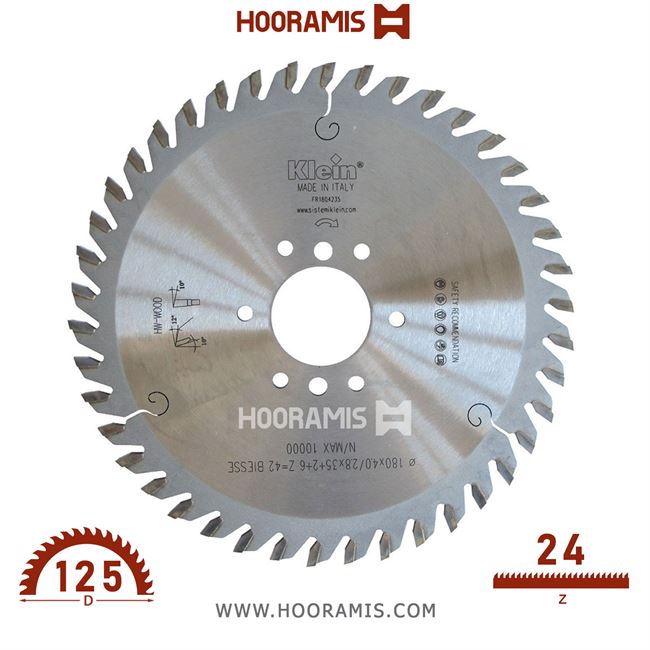 تیغ اره الماسه  پانل سایزینگ  24 دندانه قطر  125 شفت  30 جهت ماشین سنترهای CNC برند  کلین (Klein) ایتالیا |  کد رفرنس FR126.02430 |