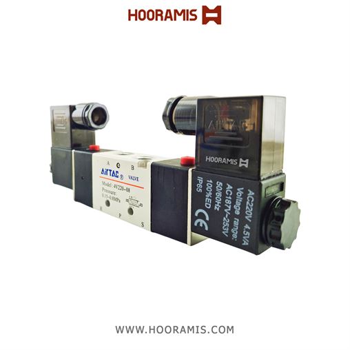شیربرقی دو بوبین پنوماتیک 5/2 سایز 1/4 اینچ 220 ولت AC برند AIRTAC مدل4V220-08  112_1.png