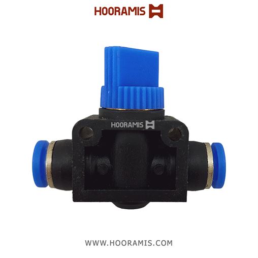 شیر قطع و وصل دستی پنوماتیک فیتینگی با دو شلنگ خور 6 میلیمتر مدل HVU