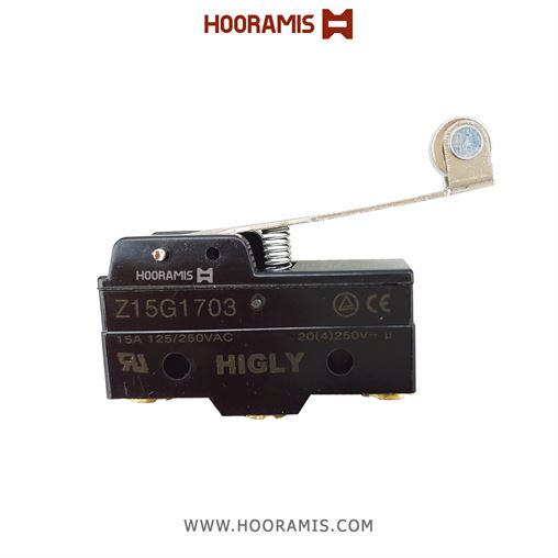 میکروسوئیچ اهرمی فشاری تسمه بلند قرقره دار برند HIGLY مدل Z15G1703