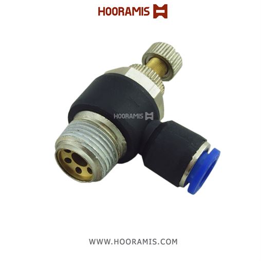 شیر کنترل جریان دستی پنوماتیک (فلو کنترل) با شلنگ خور 8 میلیمتر و سایز دنده 3/8 اینچ مدل NSC