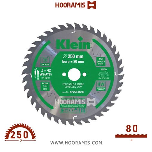 تیغ اره الماسه  چوب بر  80 دندانه قطر  250 شفت  30  کلین (Klein) ایتالیا |  کد رفرنس AP250.08030 |