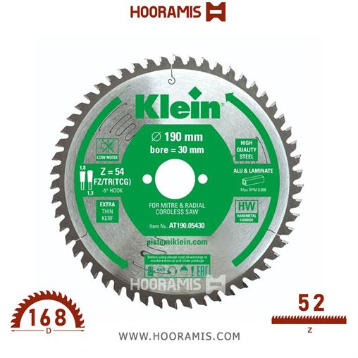 تیغ اره الماسه  آلومینیوم بر  52 دندانه قطر  168 شفت  20  کلین (Klein) ایتالیا |  کد رفرنس AT168.05220 |