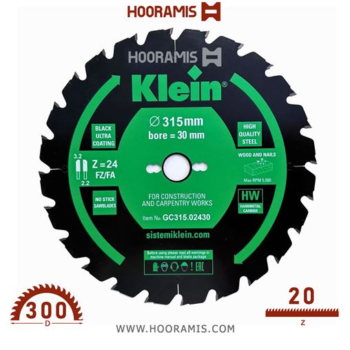 تیغ اره الماسه  چوب با بقایای فلزی بر  16 دندانه قطر  250 شفت  30 برند  کلین (Klein) ایتالیا |  کد رفرنس GC250.01630 | GC300.02030.jpg