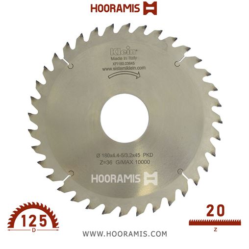تیغ اره الماسه  MDF بر و خط زن و لمینیت بر  20 دندانه قطر  125 شفت  20 برند  کلین (Klein) ایتالیا |  کد رفرنس XFI125.02420 | XFI125.02422.jpg